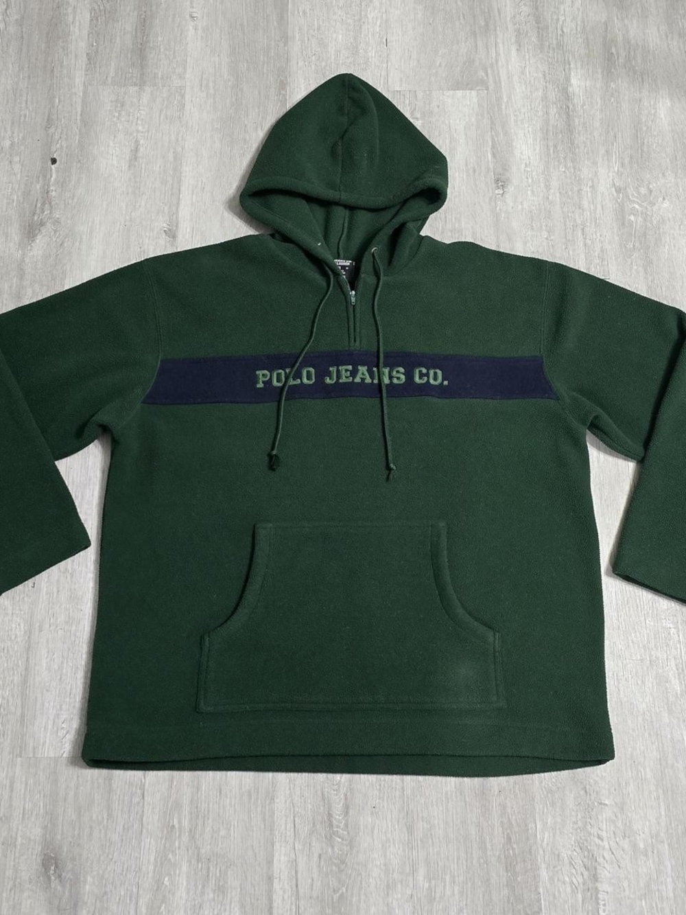 Vintage Ralph Lauren Polo Jeans Co. Green Fleece Quarter Zip Hoodie 90s Y2K